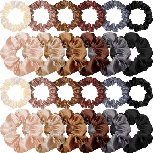 24 Pieces Satin Hair Scrunchies Bulk Silk Elastic Hair Bands Ropes Ponytail Holder for Women Girls Accessories Decorations(Vintage Colors)