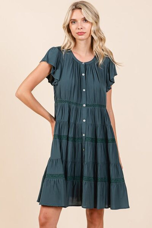 Mittoshop Lace Detail Ruffled Button down Tiered Dress