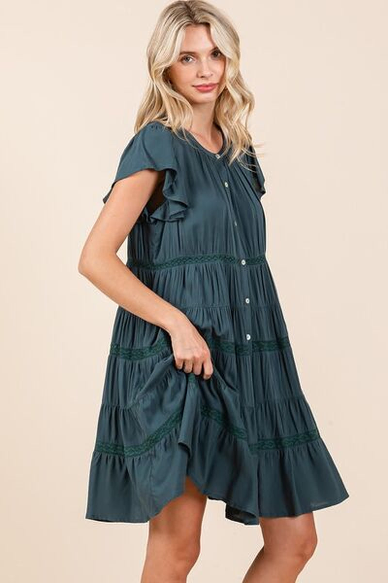 Mittoshop Lace Detail Ruffled Button down Tiered Dress