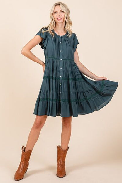 Mittoshop Lace Detail Ruffled Button down Tiered Dress